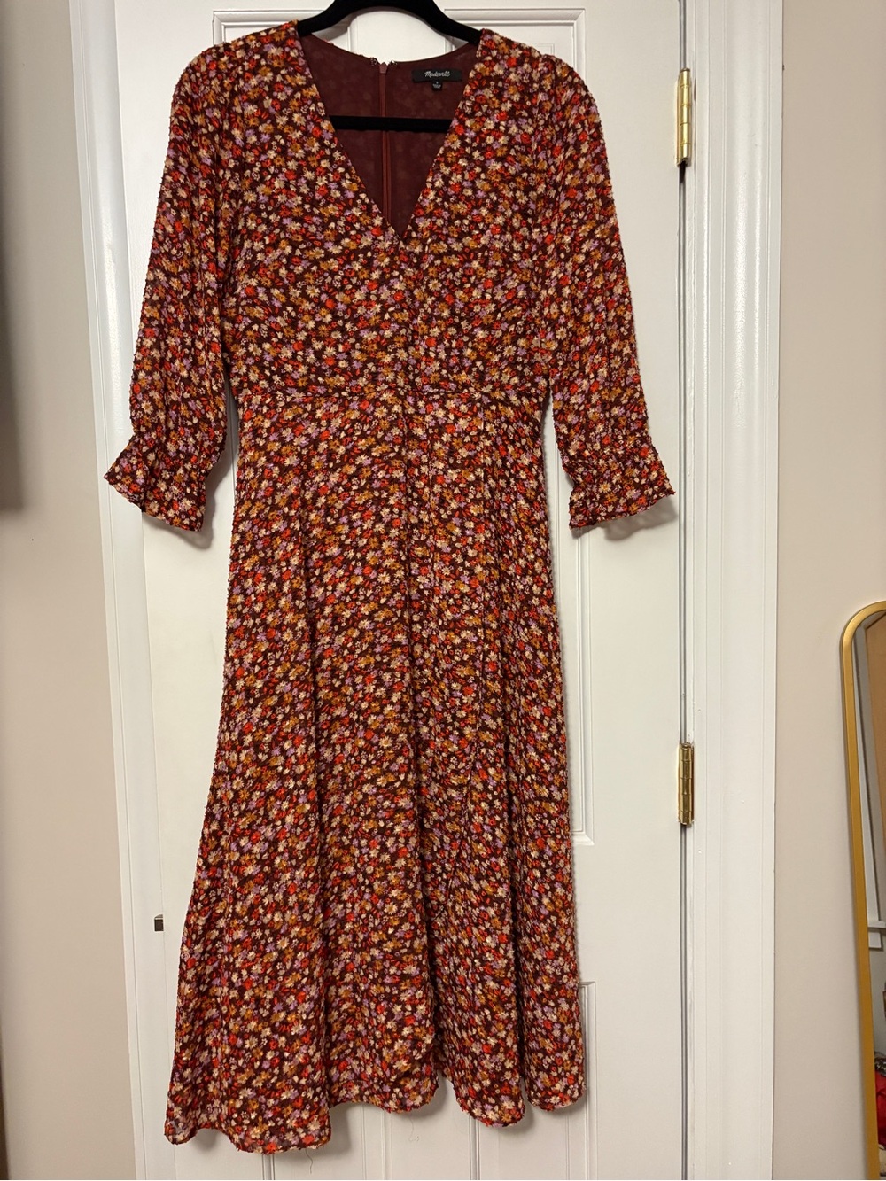 Madewell Rust Floral V-Neck Dress